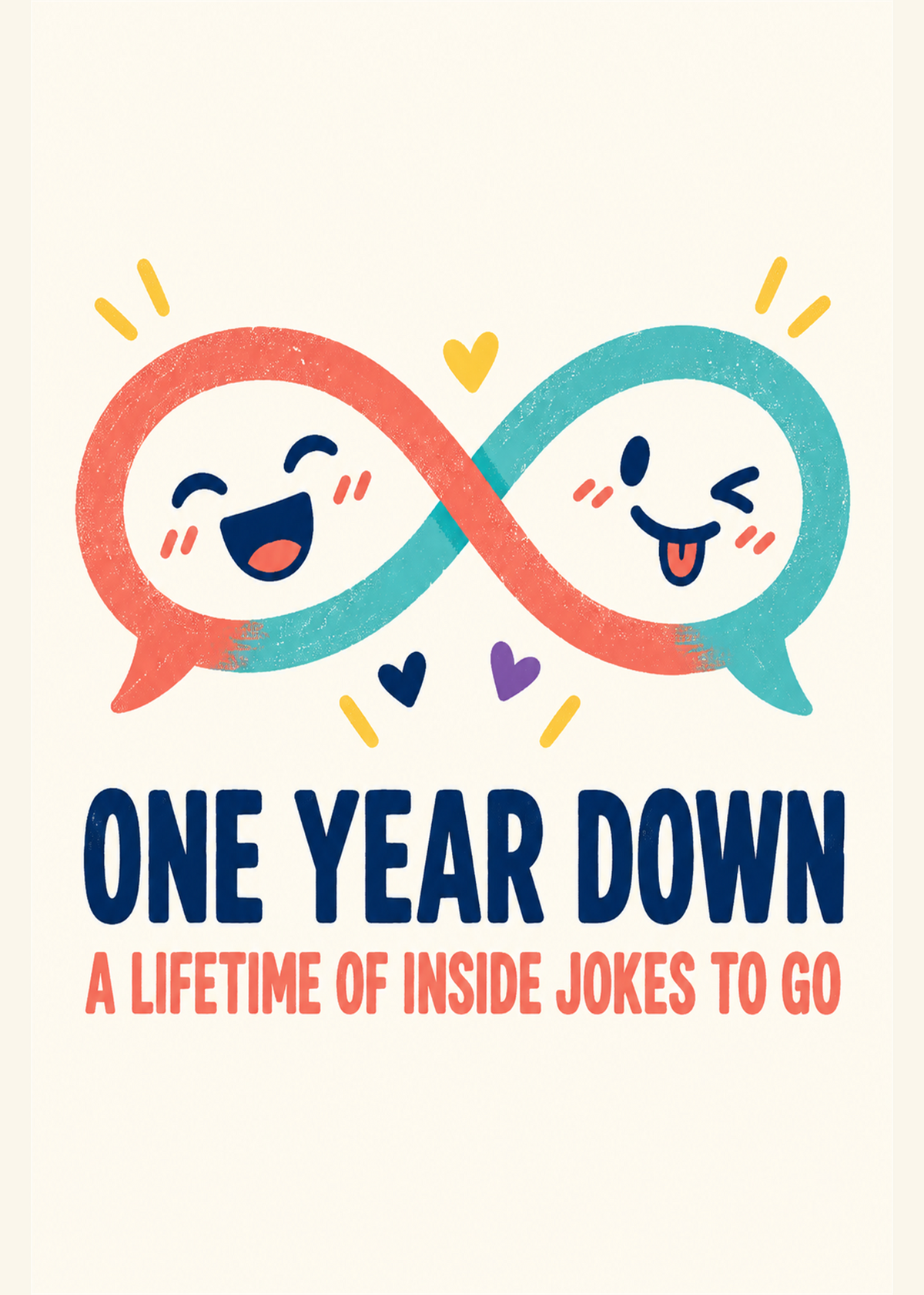 Funny 1st anniversary card with two speech bubbles forming an infinity symbol