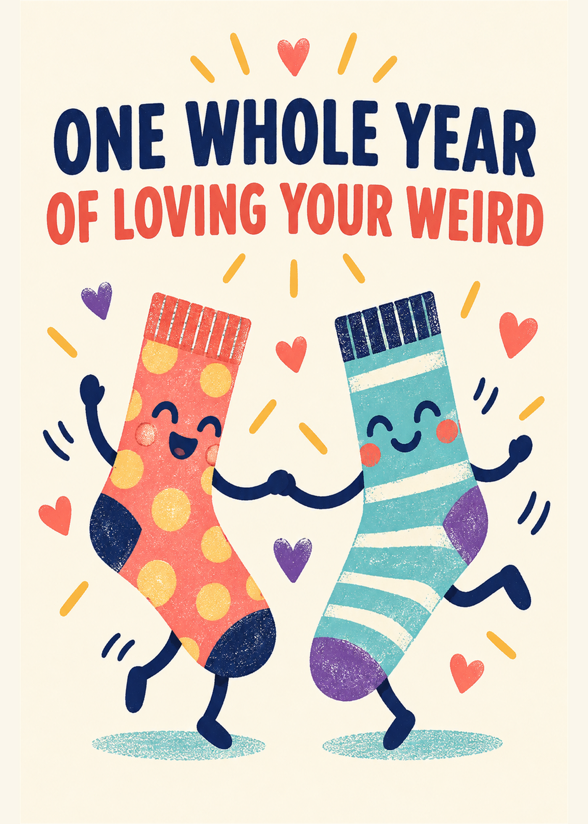 Funny 1st anniversary card with dancing mismatched socks