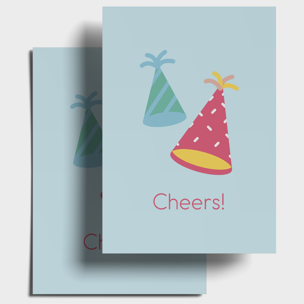 Party Hat Cheers! Happy Birthday Postcards. Pack Of 5 Or 10 Postcards.