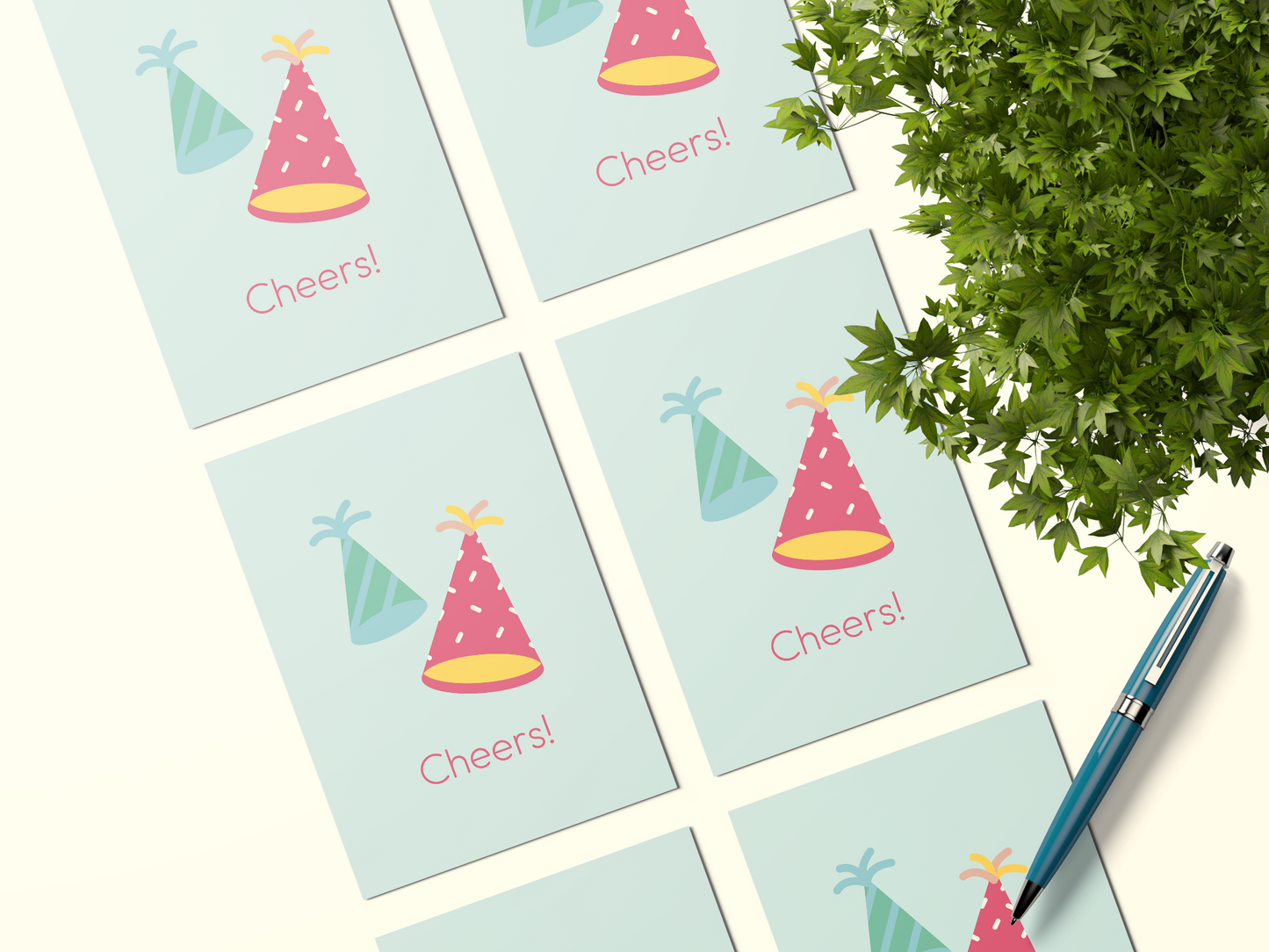 Party Hat Cheers! Happy Birthday Postcards. Pack Of 5 Or 10 Postcards.