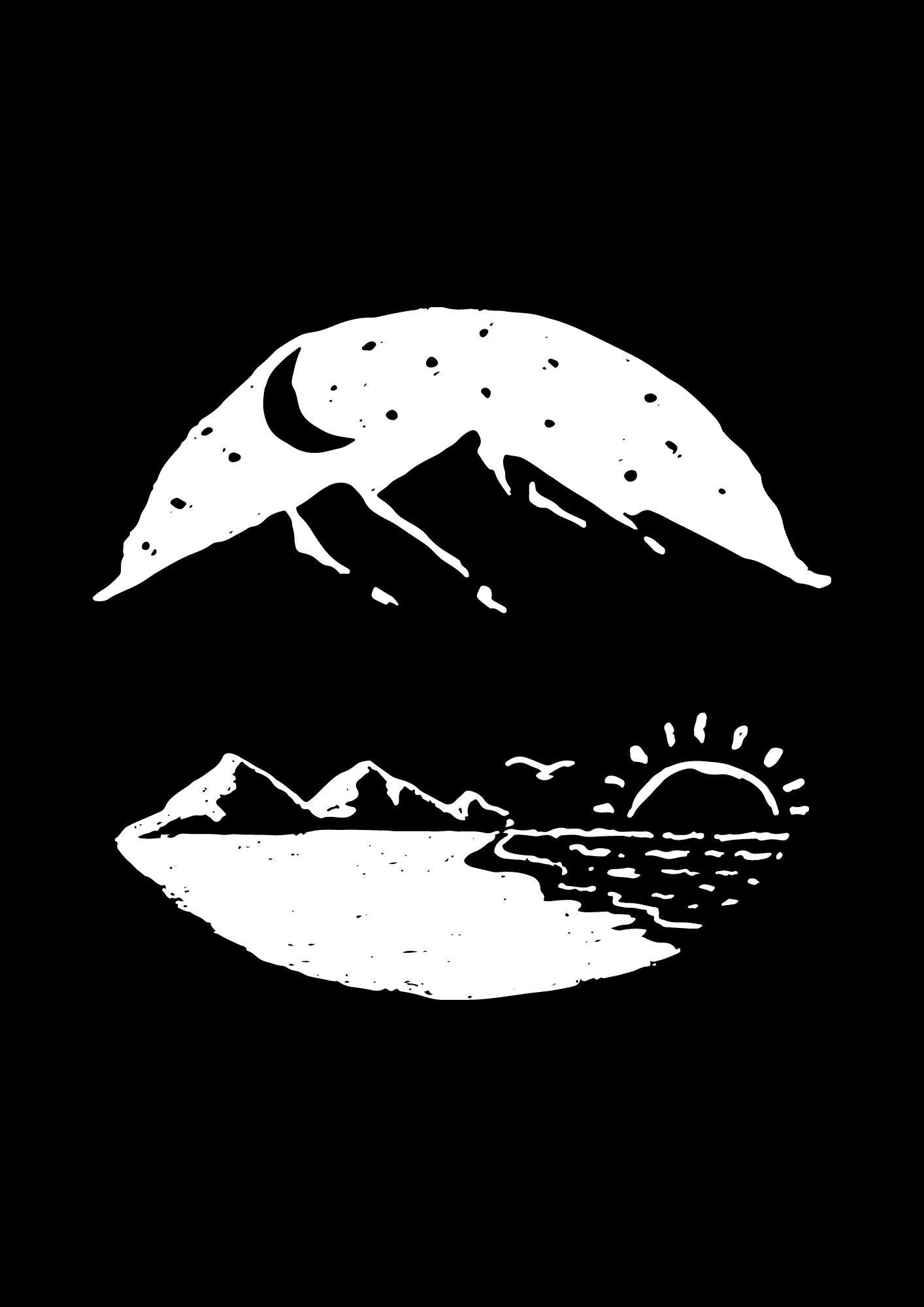 Mountain Beach Sun Moon Art Print