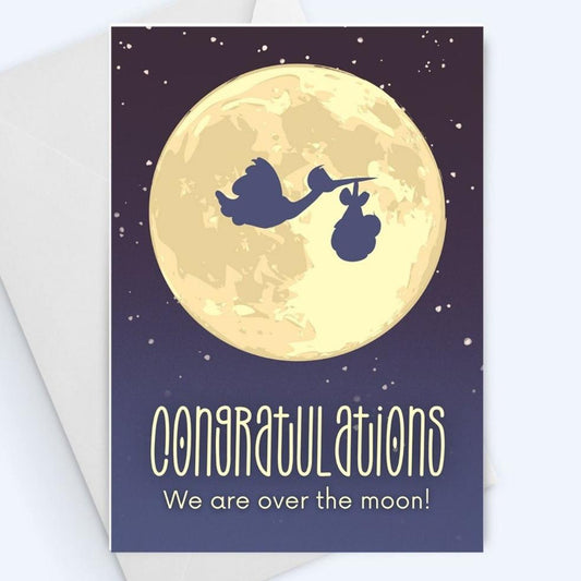 We Are Over The Moon New Baby Card - Congratulations New Baby Card - New Baby Greeting Card.