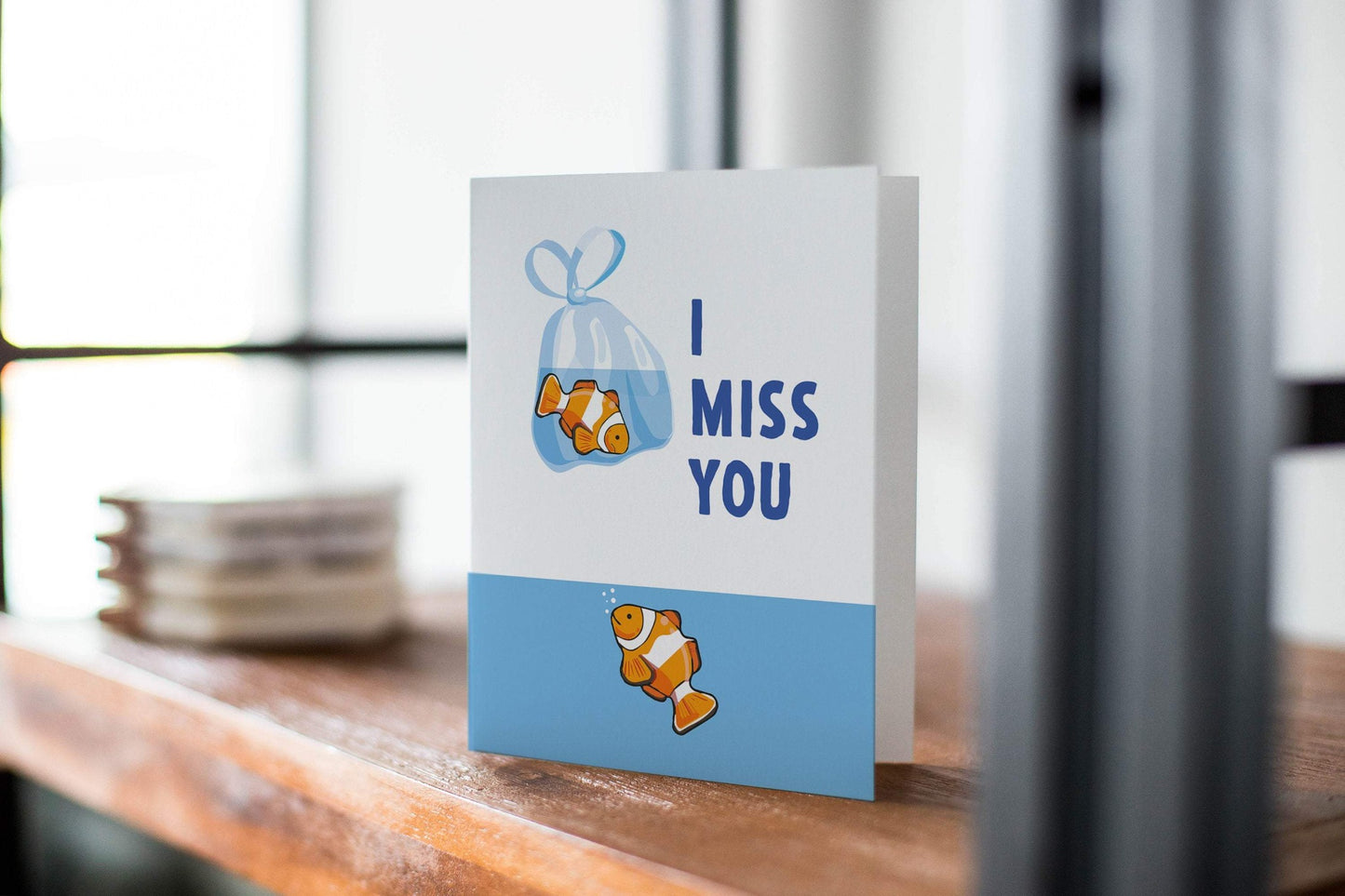 Miss You Card - Thinking Of You Greeting Card - Clown Fish Card.