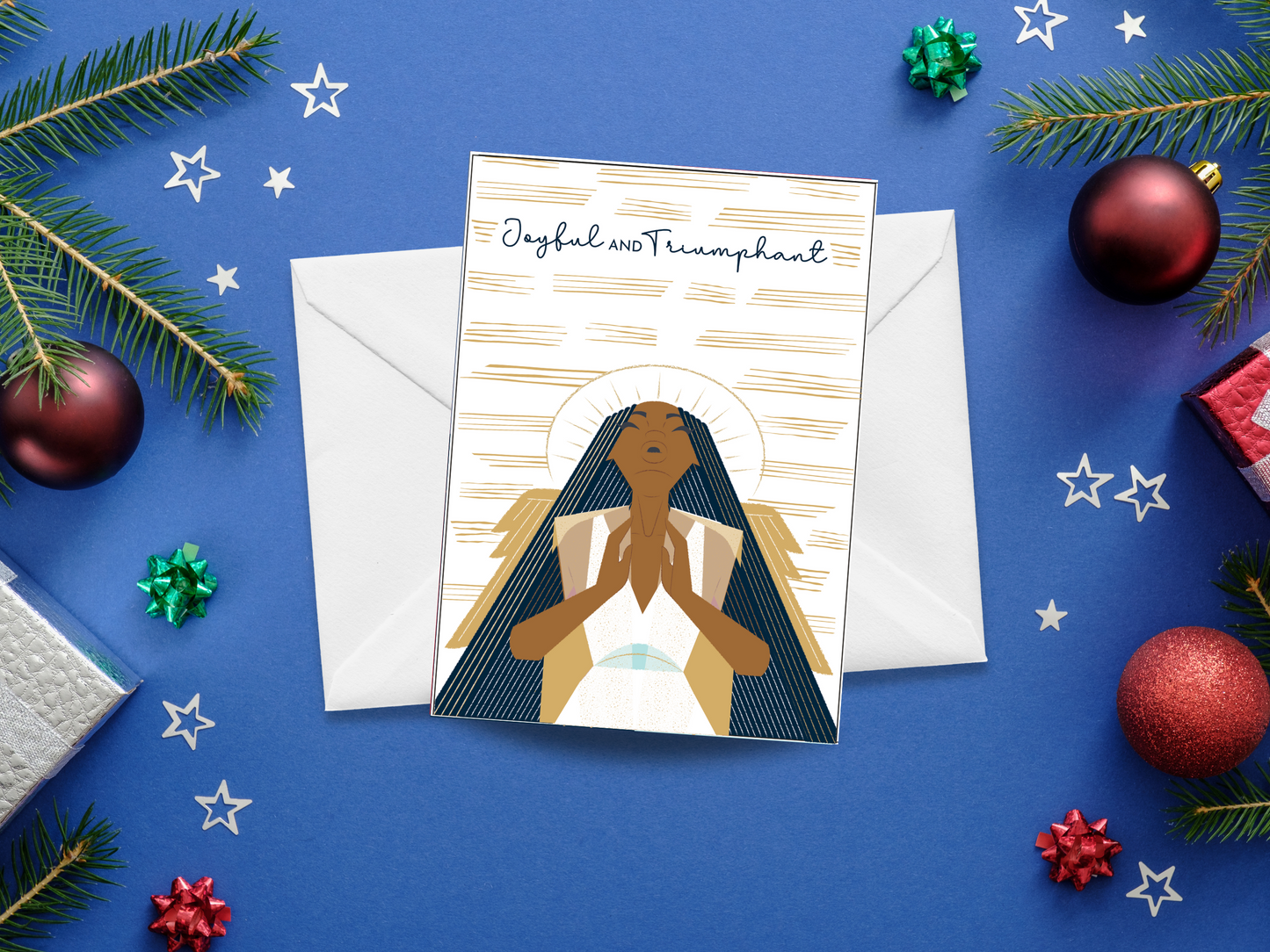 Black Paper Party Celestial Collection - Joyful & Triumphant Personalized Christmas Card