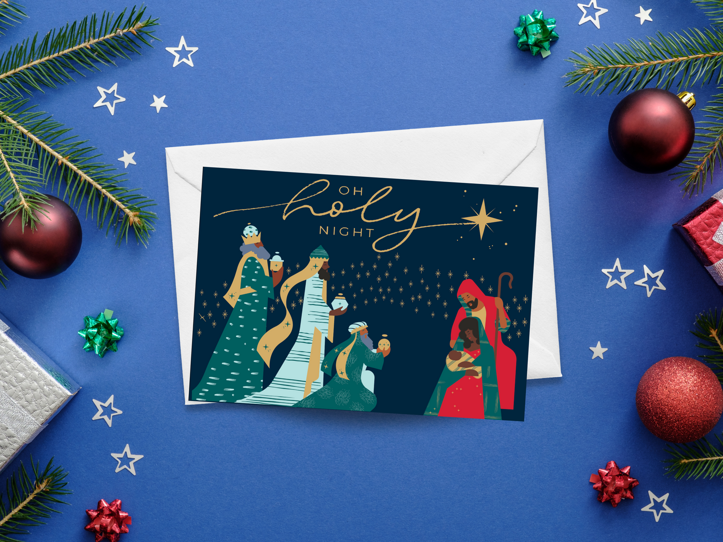 Black Paper Party Celestial Collection - Oh Holy Night Personalized Christmas Card