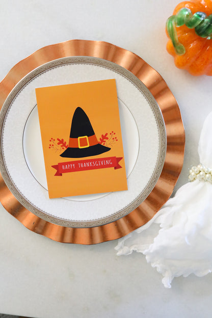 Happy Thanksgiving Pilgrim Hat Greeting Card