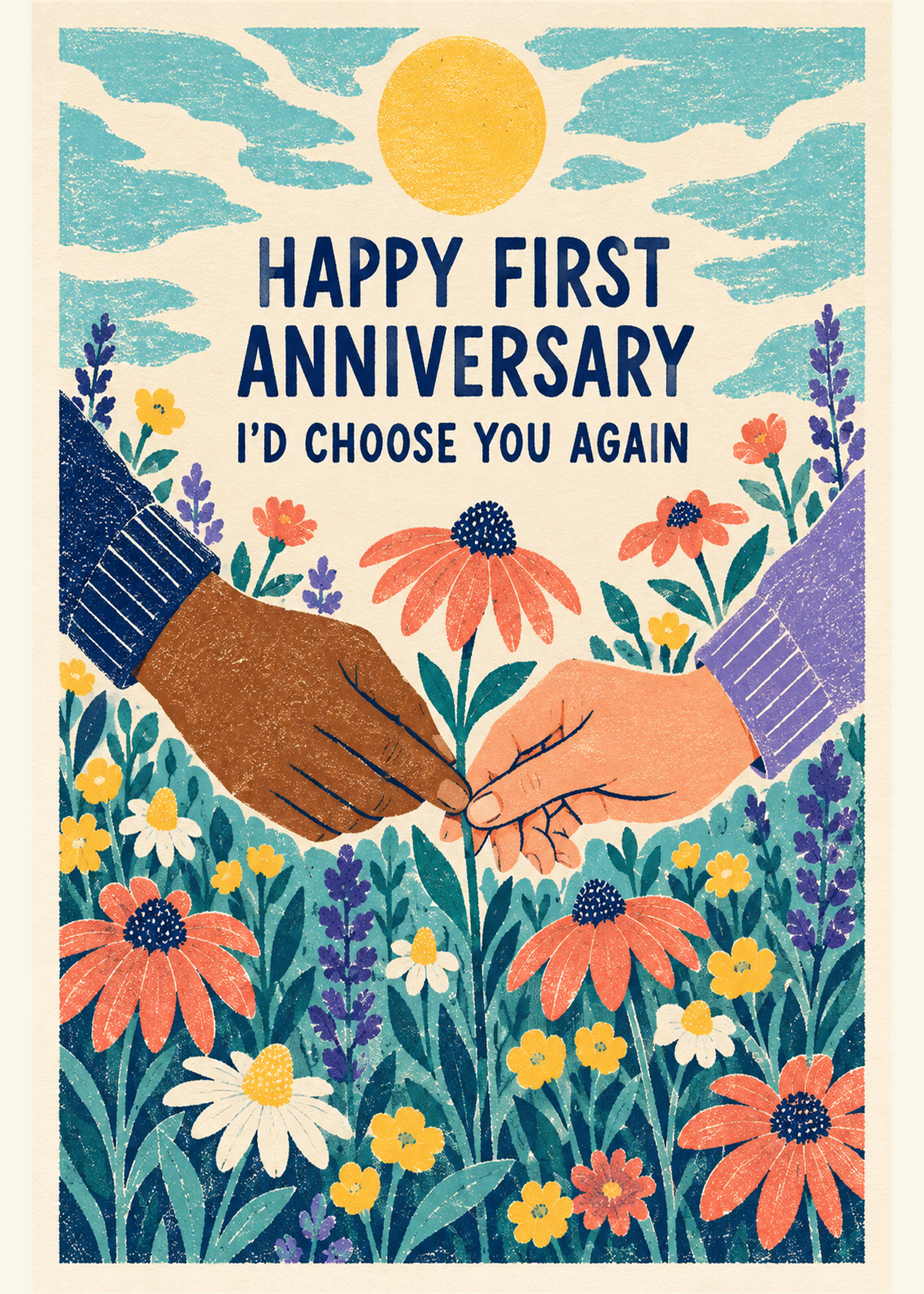Floral 1st anniversary card reading happy first anniversary I'd choose you again