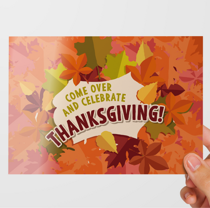 Come Celebrate Thanksgiving Postcard Set, Thanksgiving Invitation Set of 5 or 10.