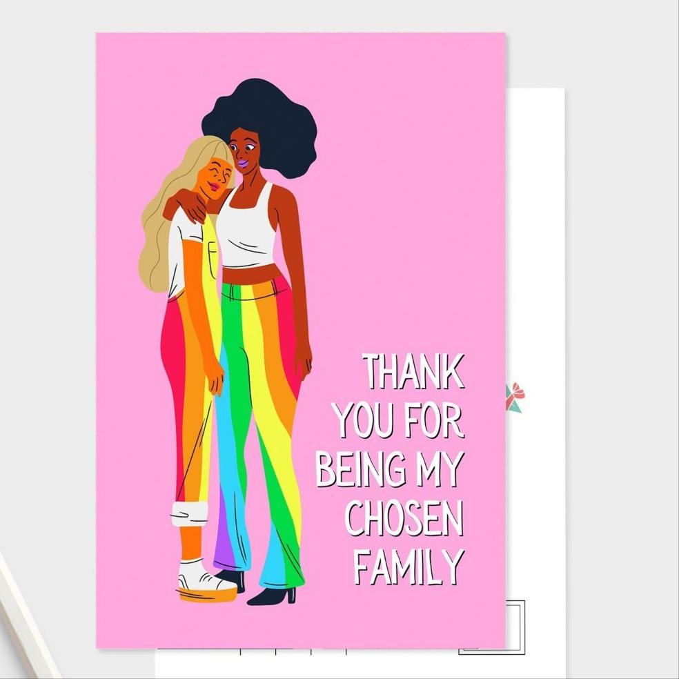 Thank You Postcards - Happy Pride Greeting - Pride Month - Thank You For Being My Chosen Family..