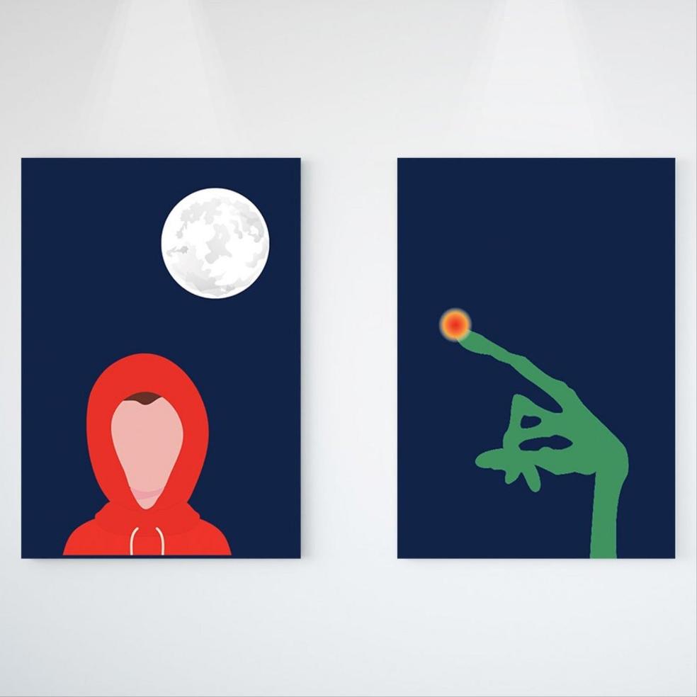 E.T. Wall Prints - Kids E.T. Digital Art - Home Decor - E.T. and Elliot Pair of Prints.