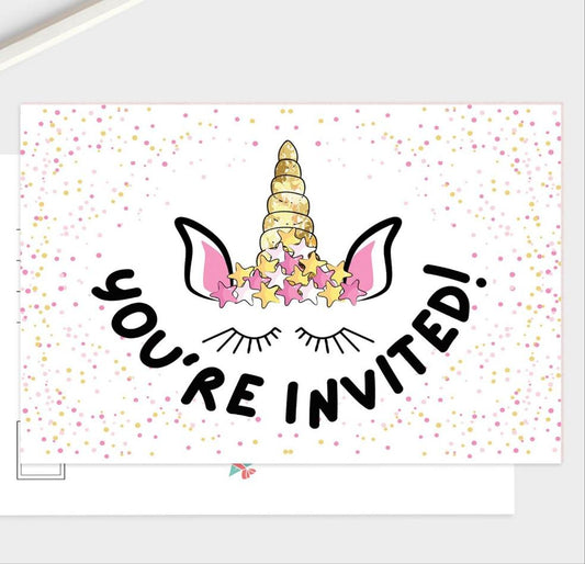 Unicorn Party Invitation Postcard Set.