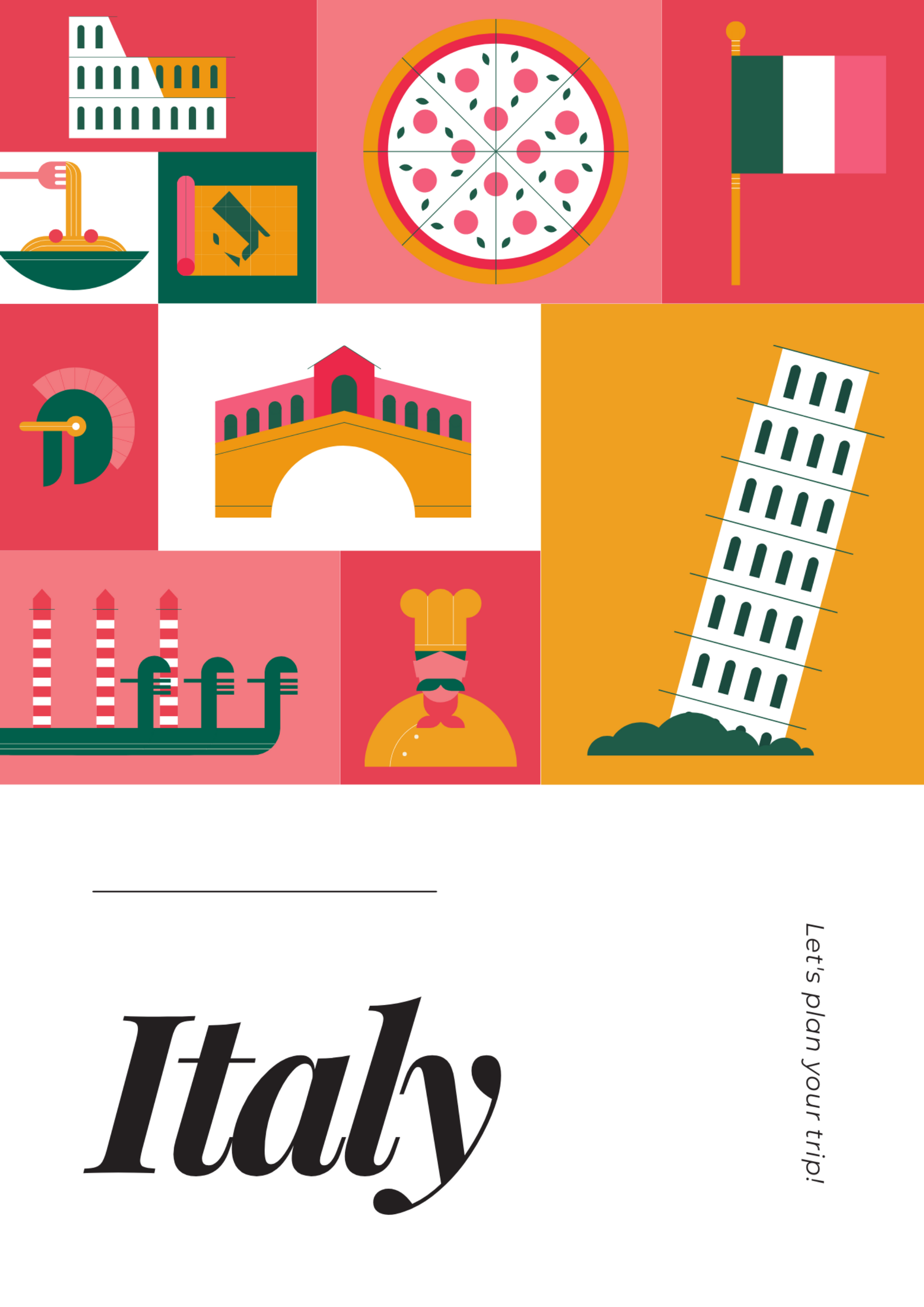 European Travel Posters - France - Spain - Italy - Poster Set.