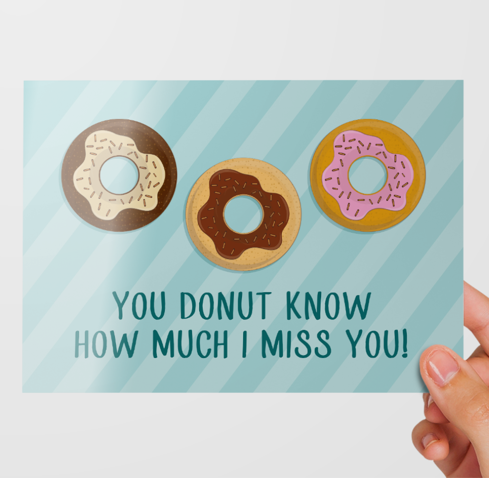 Thinking Of You Post Cards - You Donut Know How Much I Miss You Postcards - Pack of 5 Or 10.