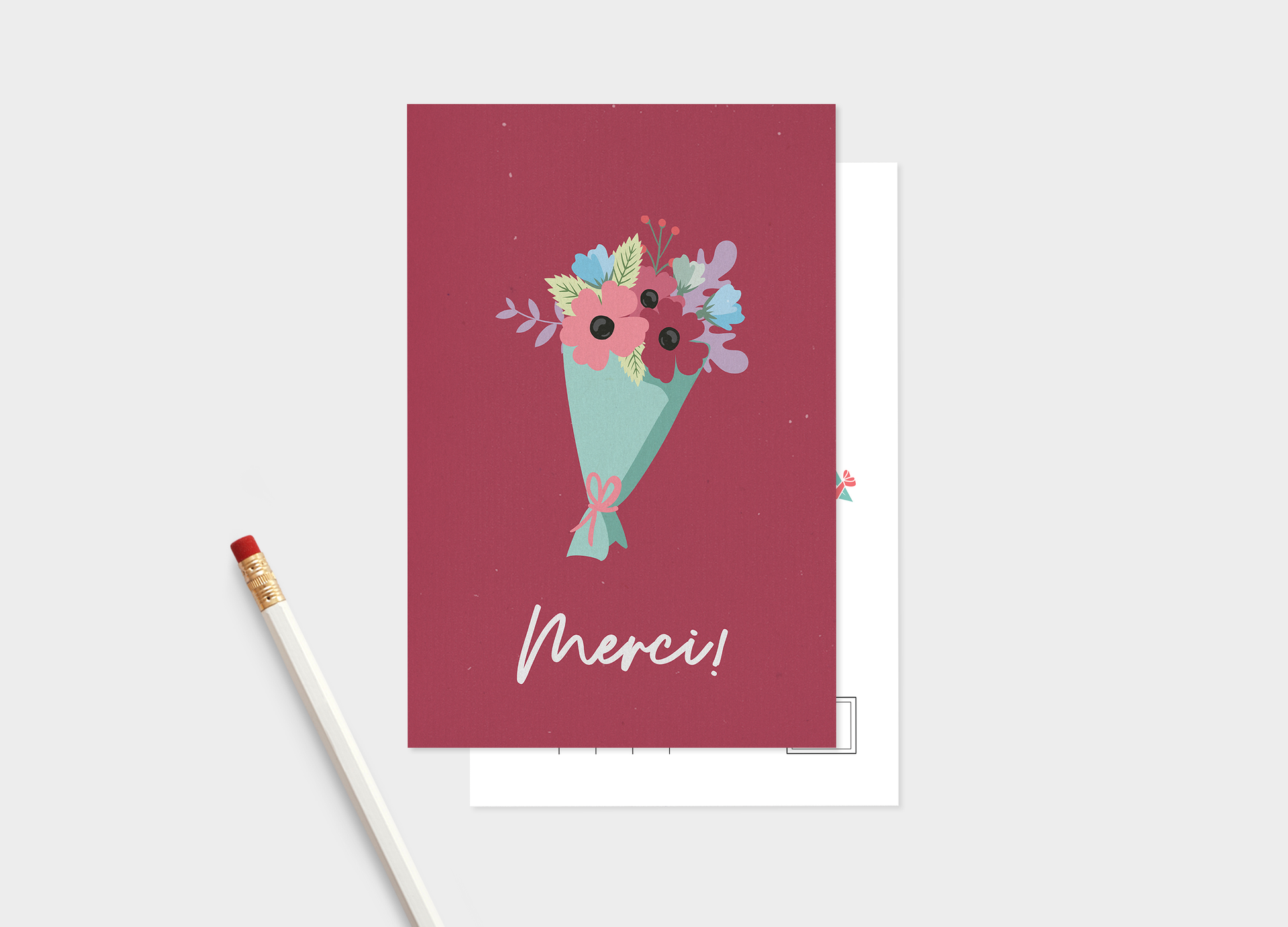 Merci + Flower Boquet Postcard Pack - Pack Of 5 Or 10 Postcards.