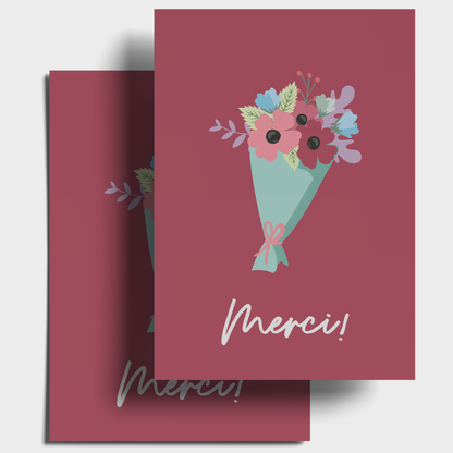 Merci + Flower Boquet Postcard Pack - Pack Of 5 Or 10 Postcards.