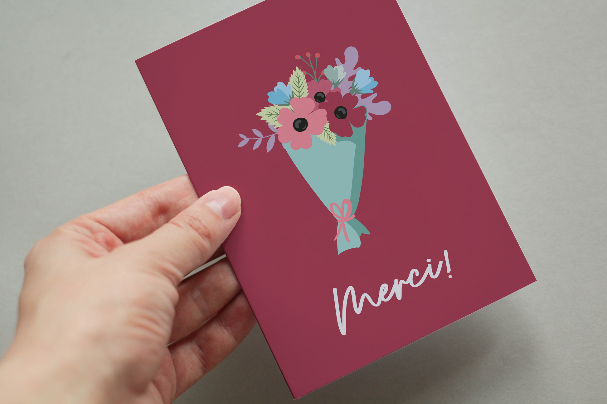 Merci + Flower Boquet Postcard Pack - Pack Of 5 Or 10 Postcards.