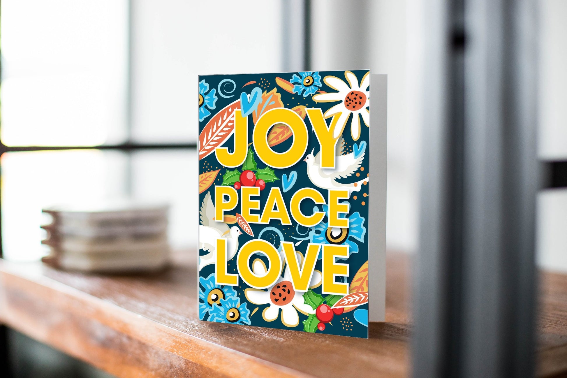 Joy Peace Love Holiday Card.