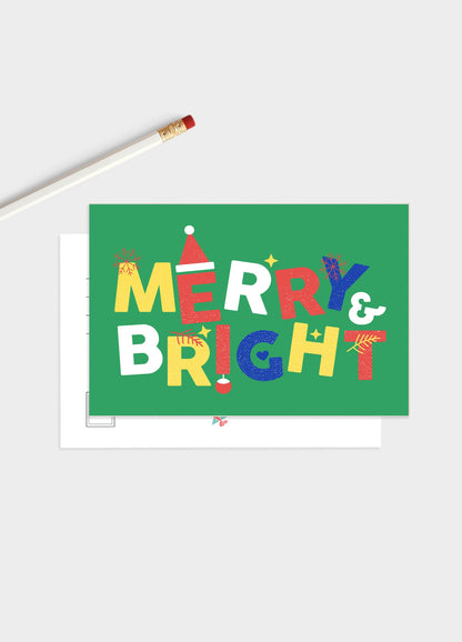 Merry And Bright Christmas Postcard Pack.
