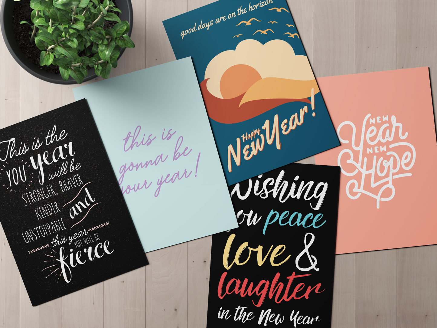 Postcard Set: Happy New Year, Set of 5 or 10 Note Cards.