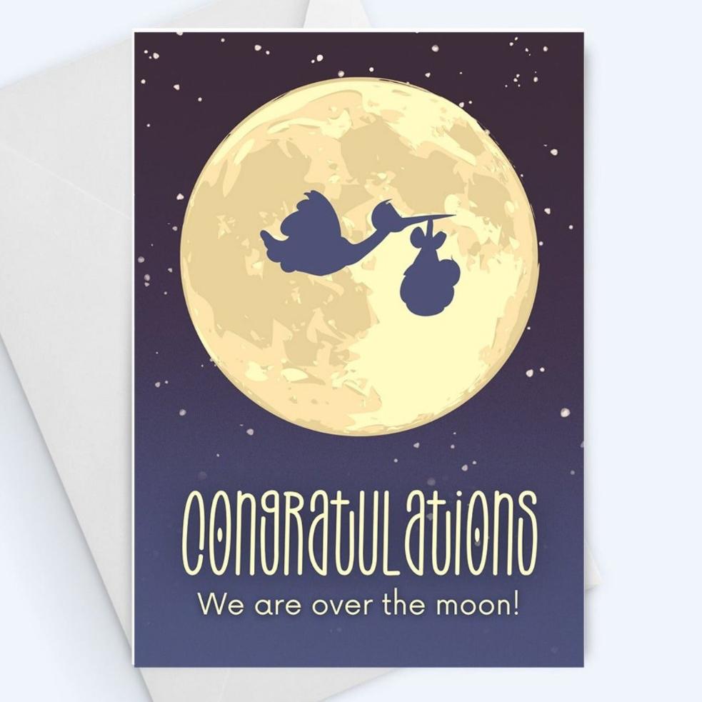 We Are Over The Moon New Baby Card - Congratulations New Baby Card - New Baby Greeting Card.