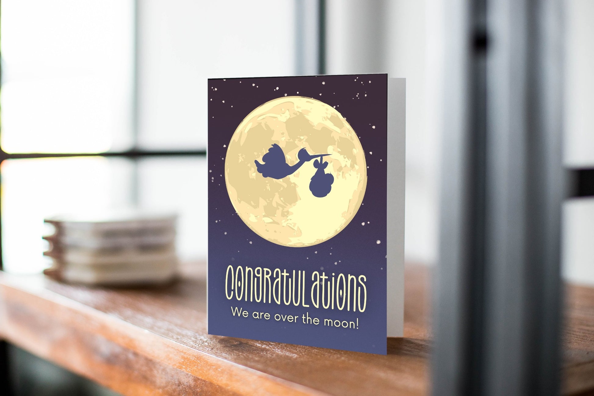 We Are Over The Moon New Baby Card - Congratulations New Baby Card - New Baby Greeting Card.