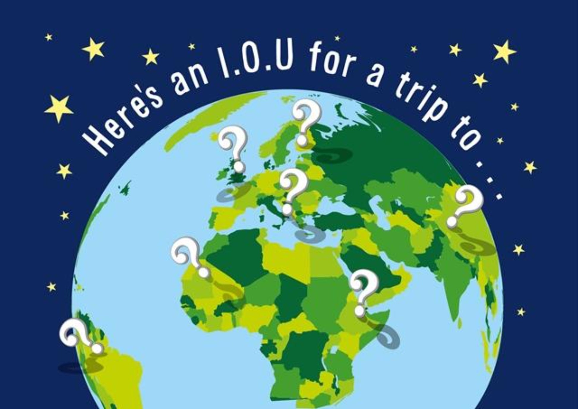 Here's an I.O.U for a trip to... Anniversary Greeting Card - Love And Romance Card.