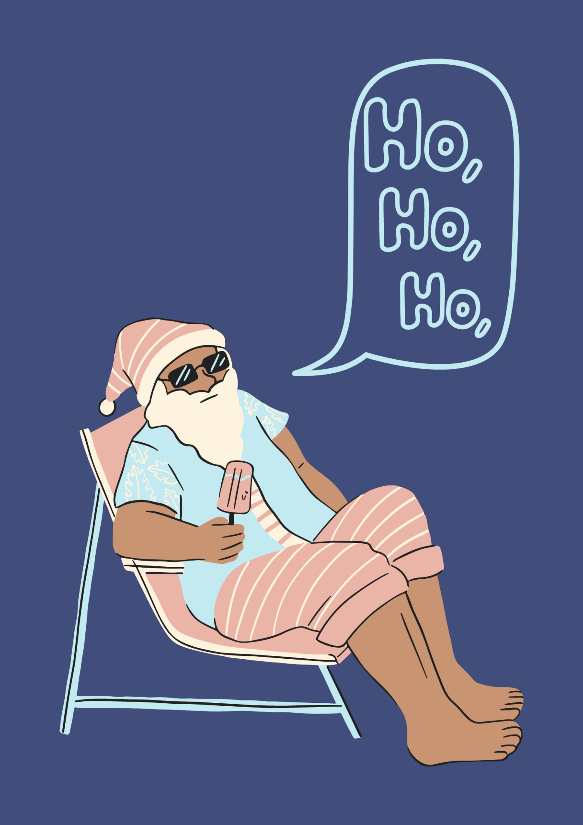 Beach Bum Santa Christmas Greeting Card.