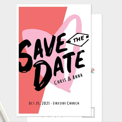 Pink Heart Save The Date Postcard Set.