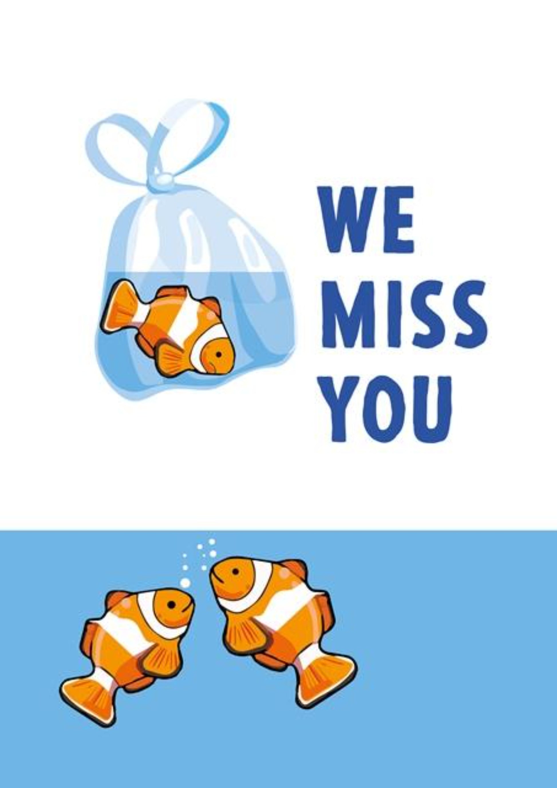 Miss You Card - Thinking Of You Greeting Card - Clown Fish Card.