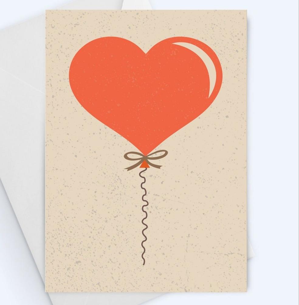 Heart Balloon Card -Thinking Of You - Anniversary Greeting Card.