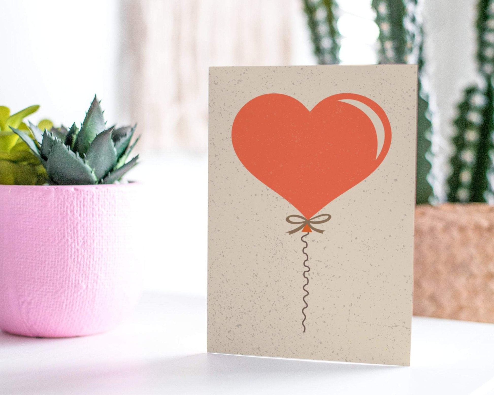 Heart Balloon Card -Thinking Of You - Anniversary Greeting Card.