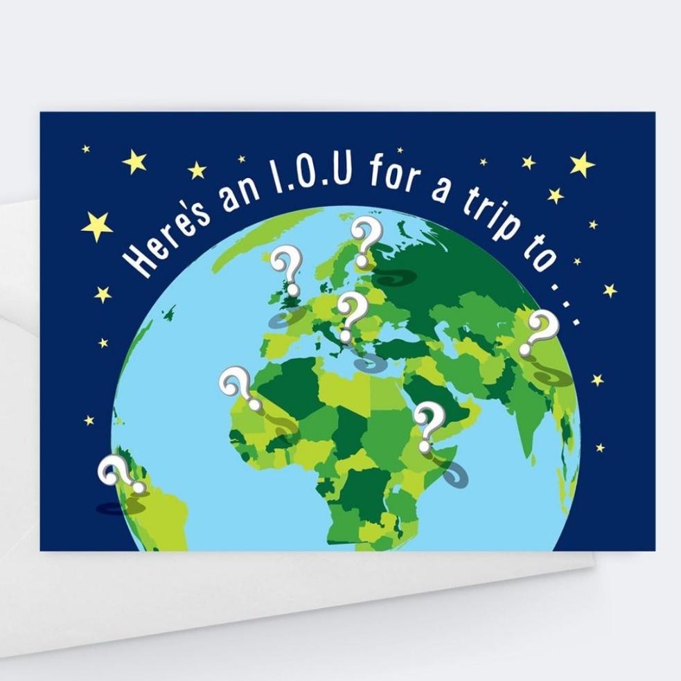 Here's an I.O.U for a trip to... Anniversary Greeting Card - Love And Romance Card.