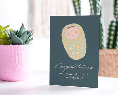 Congrats On The New Arrival! - New Baby Boy Greeting Card.