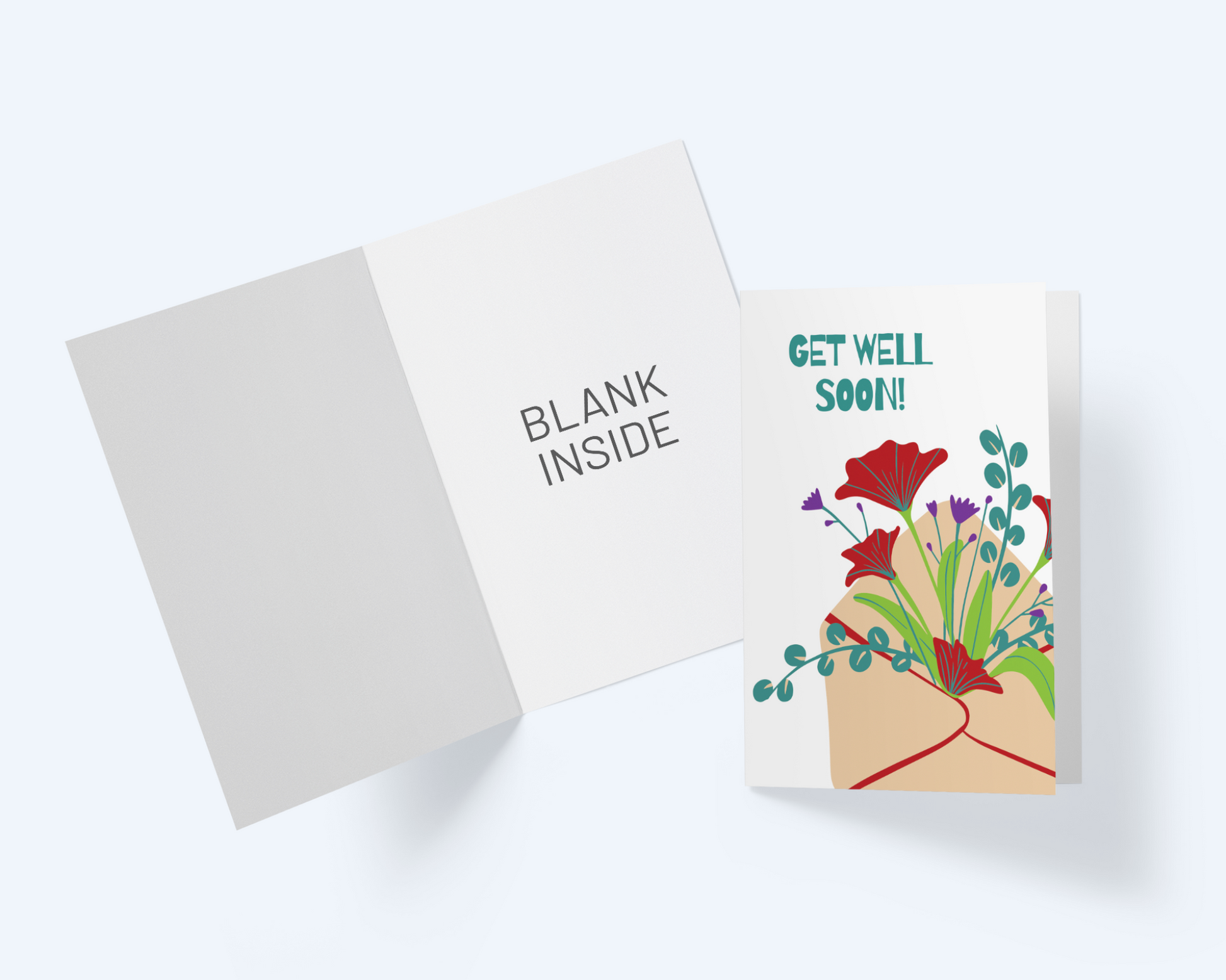 Get Well Greeting Card - Sprouting Flowers - Flower Bouquet Note Card.