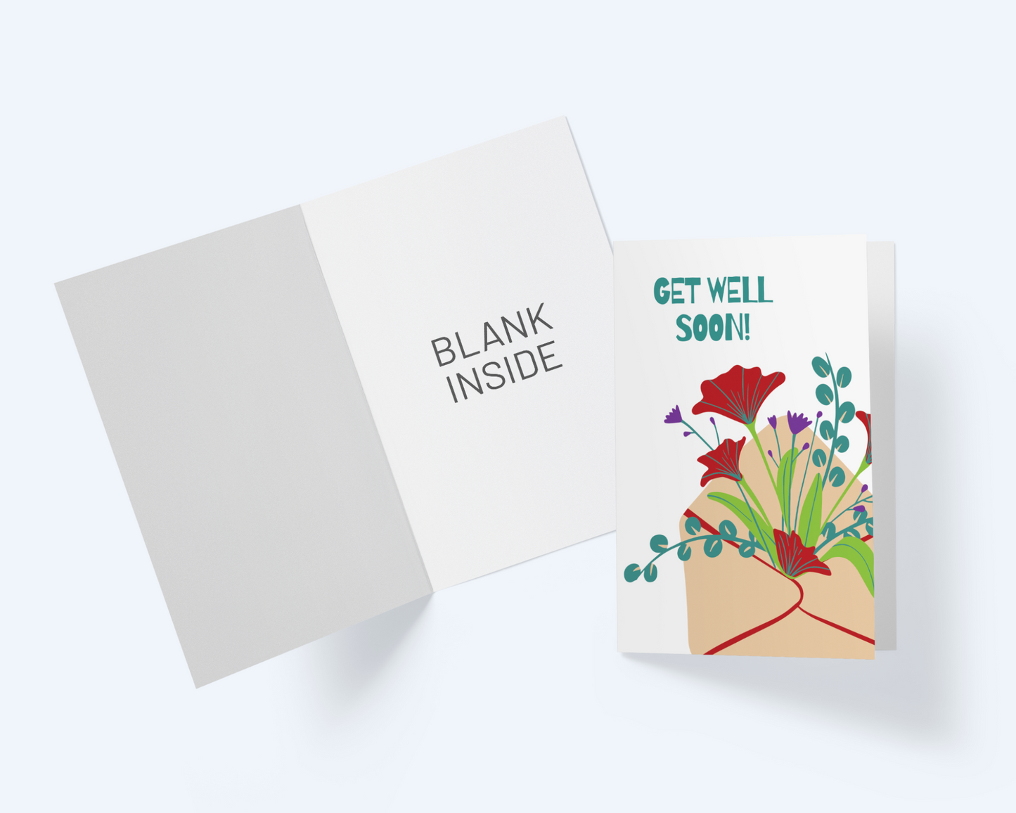 Get Well Greeting Card - Sprouting Flowers - Flower Bouquet Note Card.