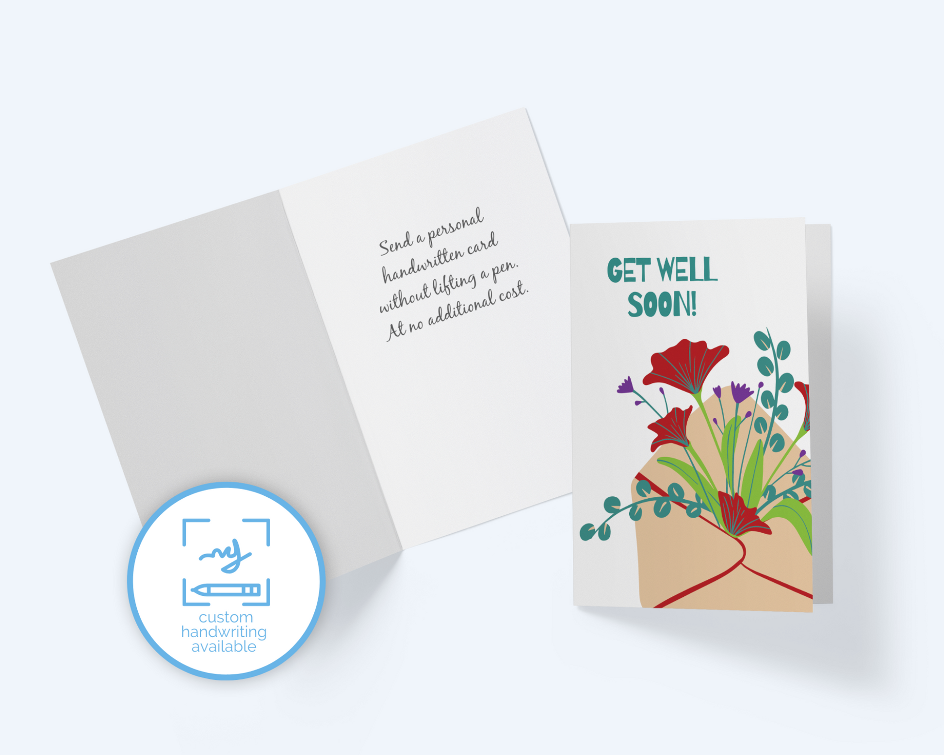 Get Well Greeting Card - Sprouting Flowers - Flower Bouquet Note Card.