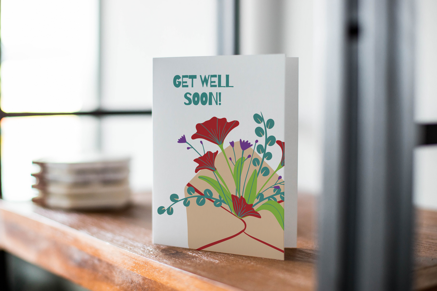Get Well Greeting Card - Sprouting Flowers - Flower Bouquet Note Card.