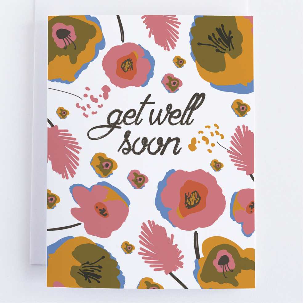 Get Well Greeting Card, Thinking Of You Card With Flowers.
