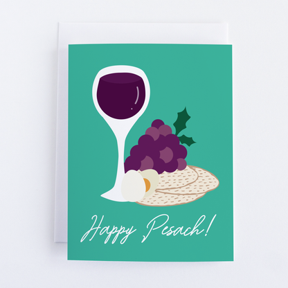 Happy Pesach - Happy Passover - Wine & Matzo Greeting Card.
