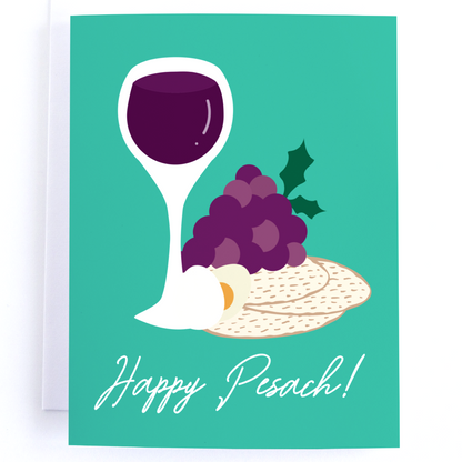 Happy Pesach - Happy Passover - Wine & Matzo Greeting Card.