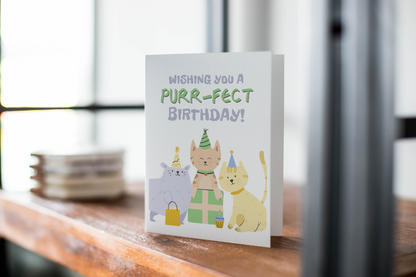 Purr-Fect Birthday Card, Birthday Greeting Card For Cat Lovers, Happy Birthday Greeting Card.