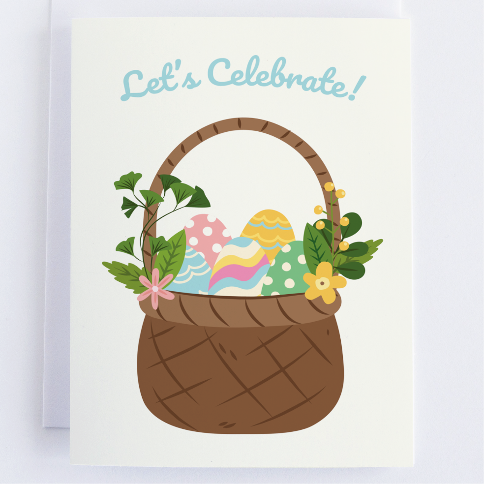 Let's Celebrate Easter Holiday Card | Easter Basket Greeting Card.