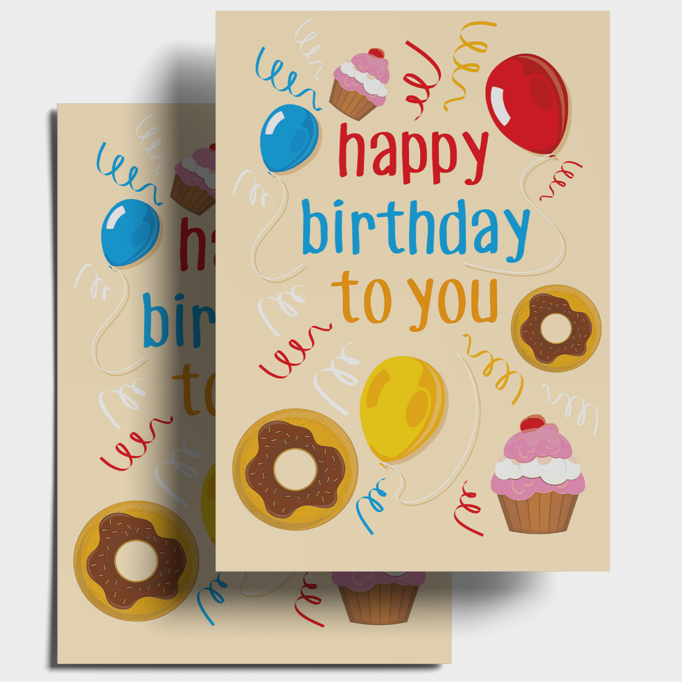 Happy Birthday To You - Balloons, Cupcakes, Donuts Postcard Pack Of 5 or 10 Postcards..
