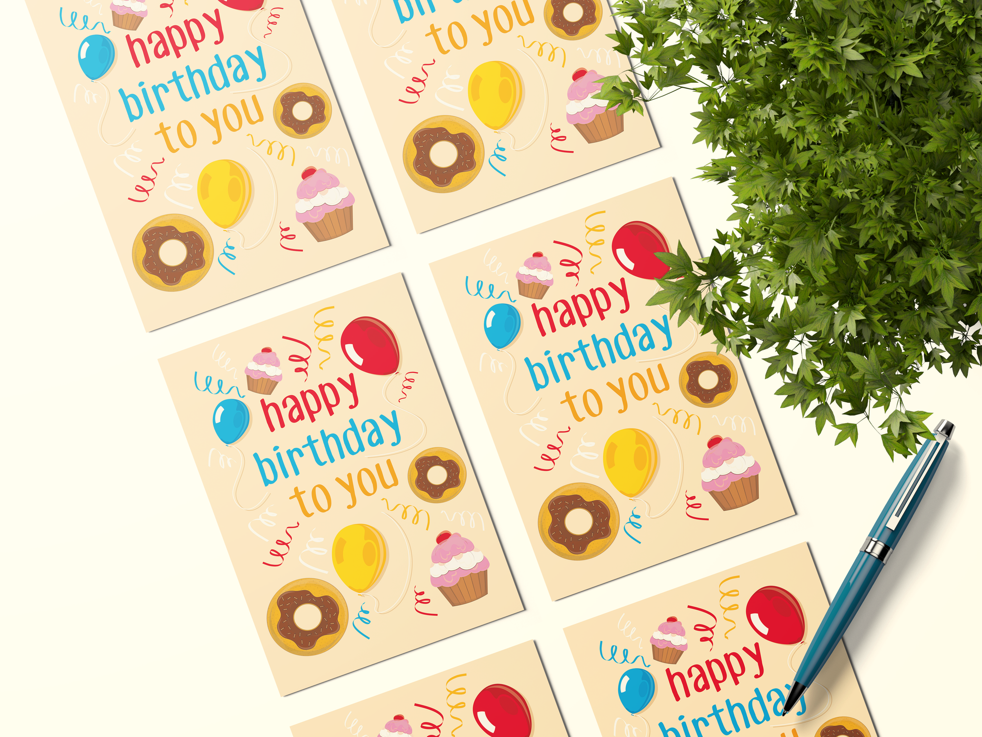 Happy Birthday To You - Balloons, Cupcakes, Donuts Postcard Pack Of 5 or 10 Postcards..