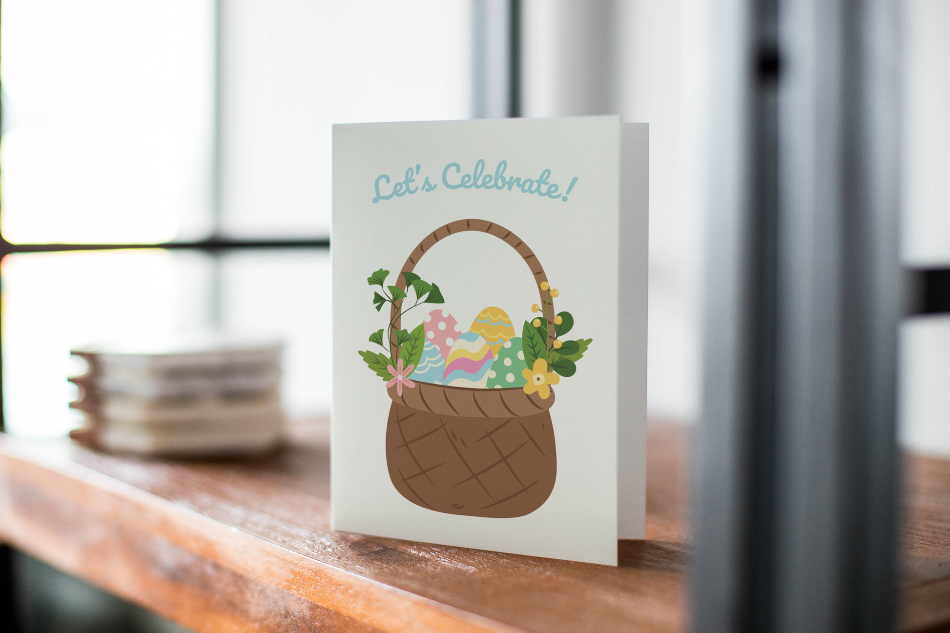 Let's Celebrate Easter Holiday Card | Easter Basket Greeting Card.