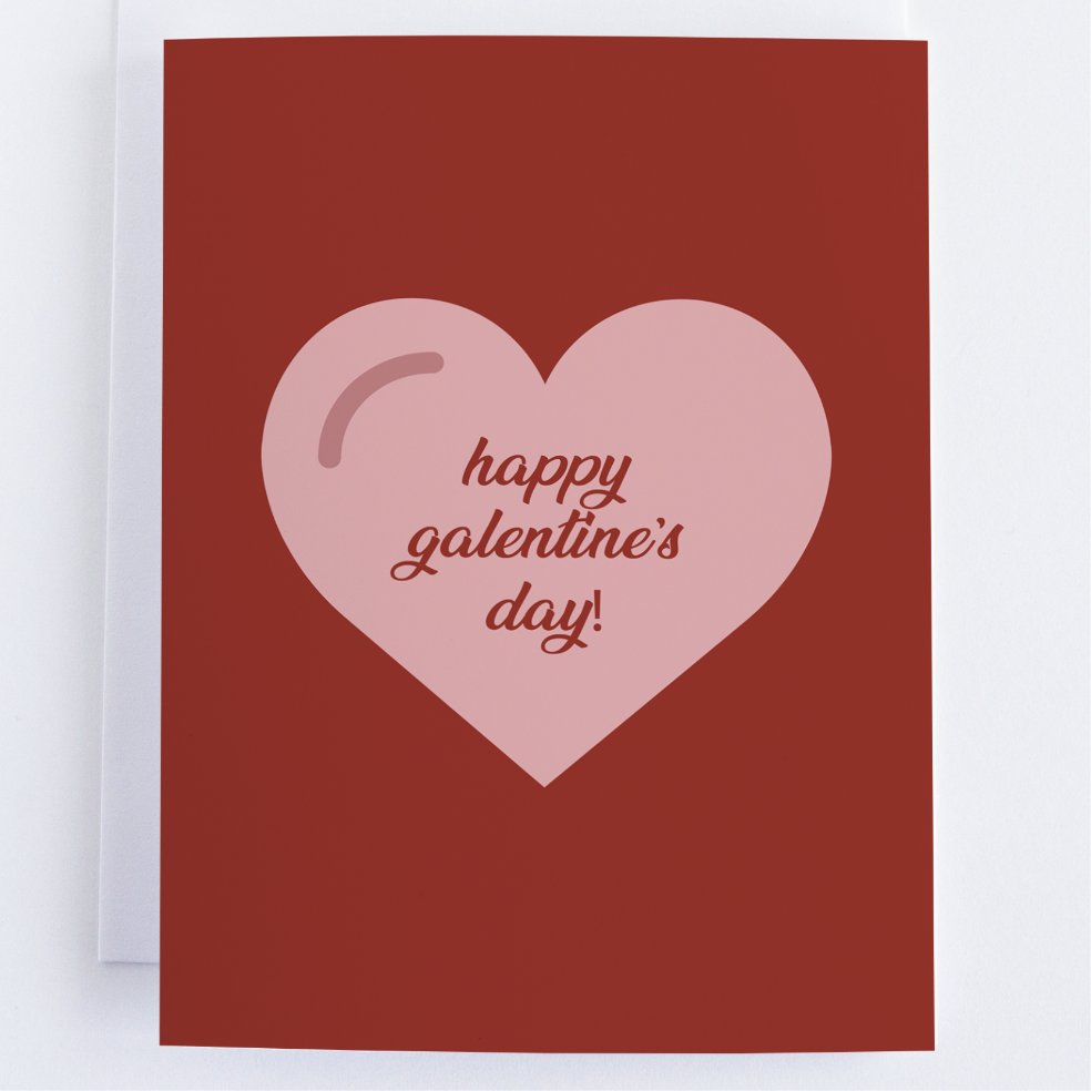 Galentine's Day Greeting Card, Red Card Pink Heart.