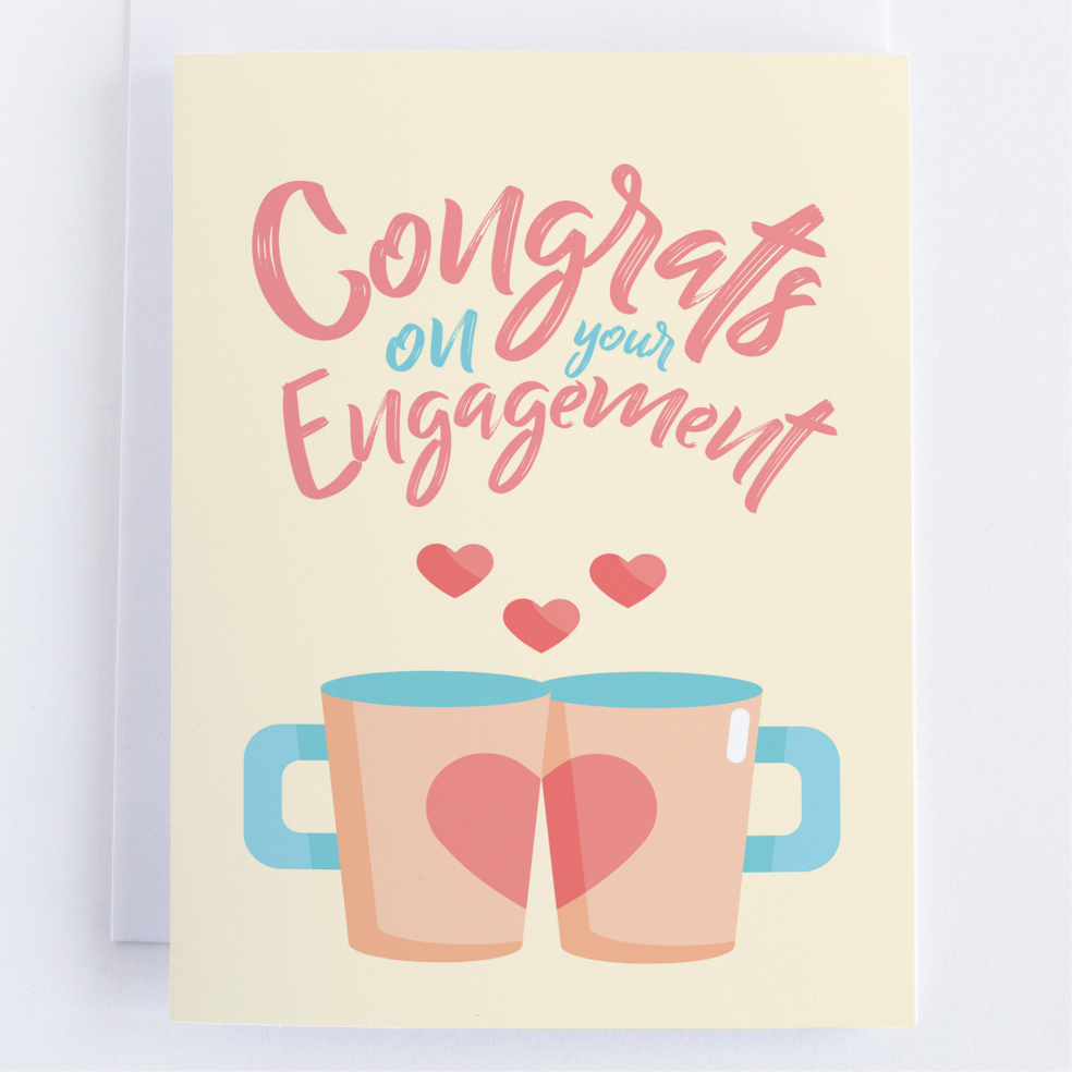 Congratulations Card: Congratulations On Your Engagement, Mr and Mrs Mugs.