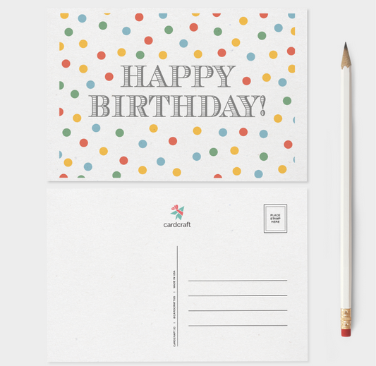 Happy Birthday Confetti Postcard Pack Of 5 or 10 Cards.